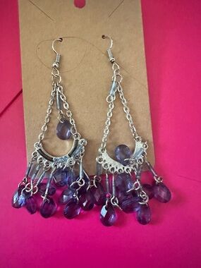 Vintage Purple Bead Dangle Chandelier Earrings
